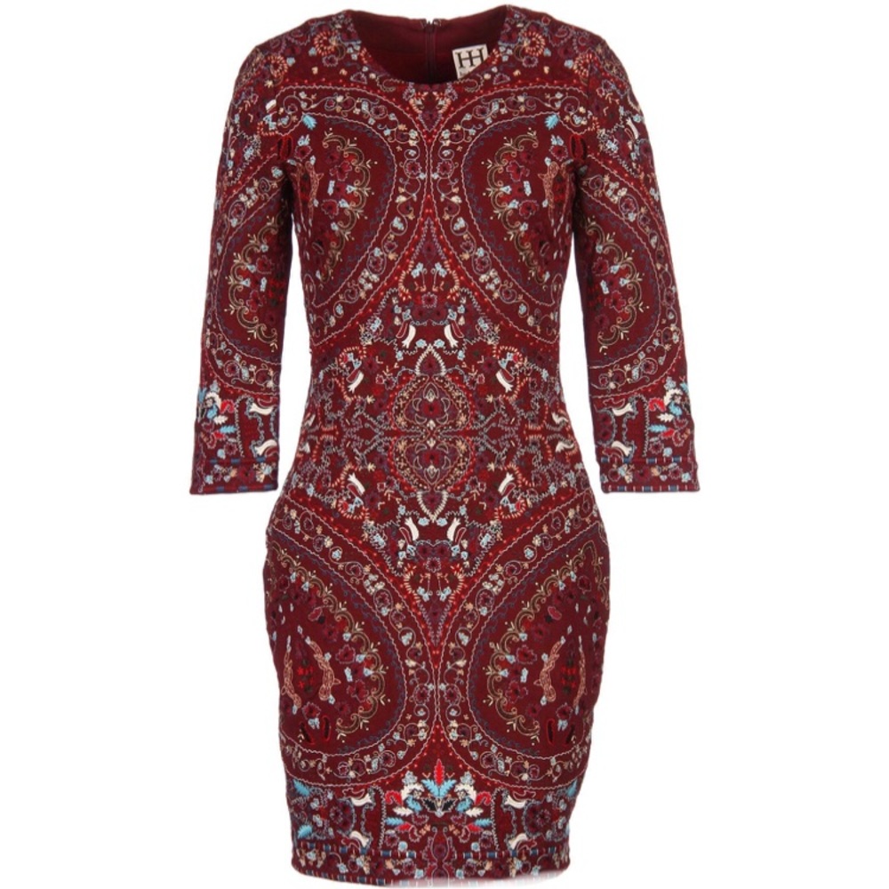 NWT Haute Hippie Merlot Embroidered Sheath Dress